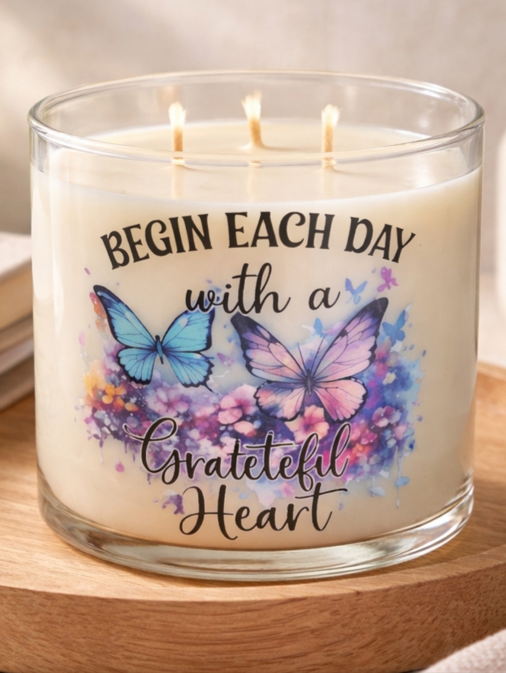 Begin Each Day with a Grateful Heart Butterfly Candle - Cream